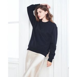 Quince Organic Heavyweight Fleece Boyfriend Crew Small Black